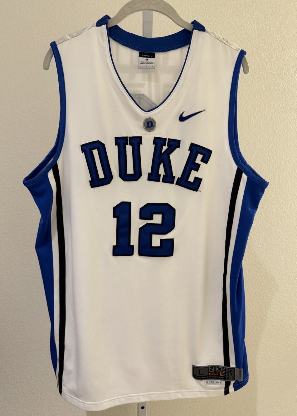 Nike ELITE Duke Blue Devils #12 Kyle Singler basketball jersey White Sz L